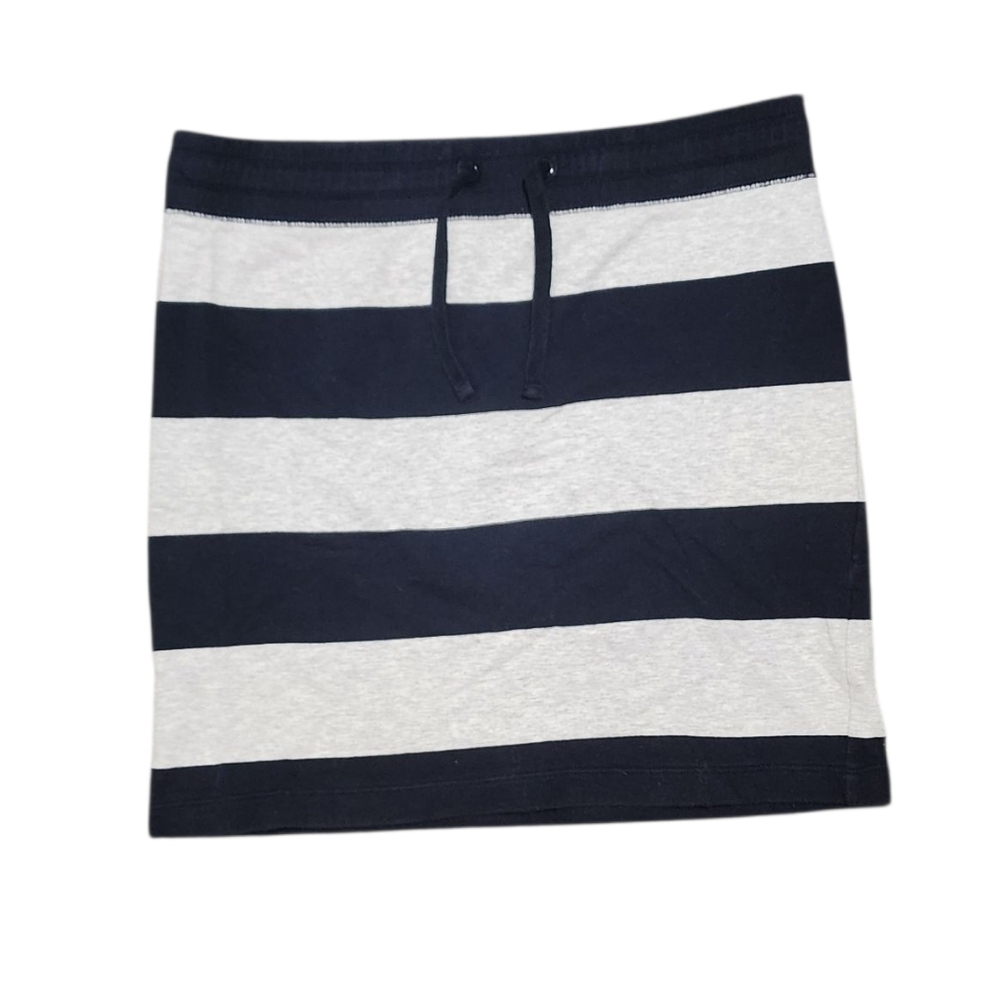 Navy and Gray Striped Mini Skirt